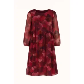 2-Biz Dieppe kjole i lyserd og bordeaux med plissdetaljer og 3/4-rmer