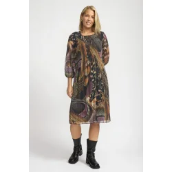 2-Biz Dieppe plisskjole i brun og lilla med plissdetaljer