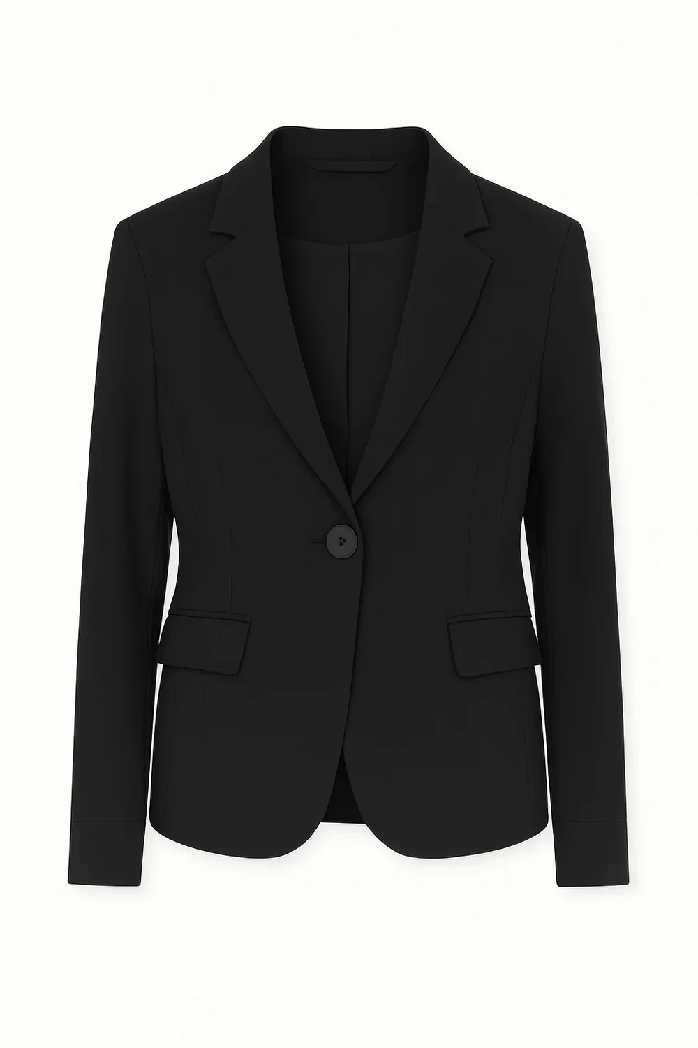 2-Biz Illie sort blazer med reverskrave og n knap – frontvisning