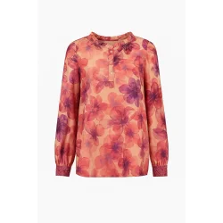 2-Biz bluse med smukt print i rosa, bordeaux og lilla nuancer