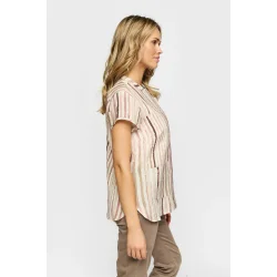 Sidebillede af stribet Beate bluse fra 2-Biz i lyser�de nuancer