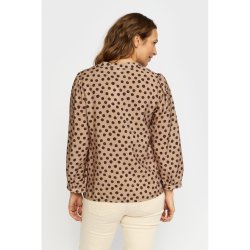 Bagsiden af m�nstret 2-Biz bluse i m�rk sand p� model