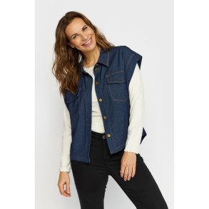 M�rkebl� 2-Biz Eden denimvest med guldknapper vist p� model