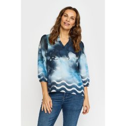 Smuk bl� m�nstret 2-Biz Epel bluse med kinakrave vist p� model