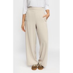 Sandfarvede 2-Biz Ofelia bukser med brede ben vist forfra p� model