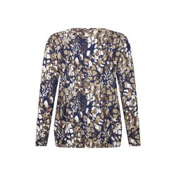 Hvid, navy og brun bluse fra Sunday med elastik forneden og lange rmer