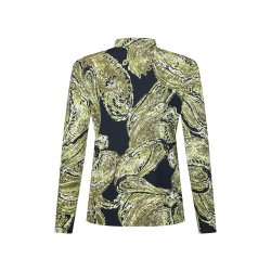 Nrbillede af grnt mnster og hj hals p sort Sunday bluse til kvinder