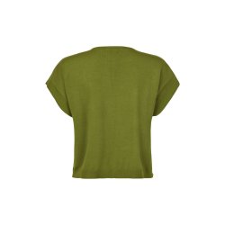 Detalje af pynteknapper og strikstruktur p grn Sunday strikvest til kvinder