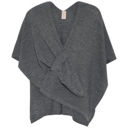 Ensfarvet poncho i meleret glatstrik vist fladt med detalje i lukning