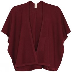 Ensfarvet poncho i bordeaux glatstrik vist fladt med detalje i lukning
