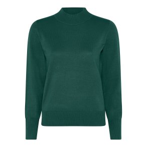 Grn Micha strikbluse i bld kvalitet med semihj turtleneck, rund hals og lange rmer – perfekt som basisbluse til kvinder