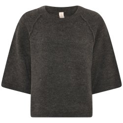 Let oversized gr strikbluse fra Skovhuus vist fladt forfra