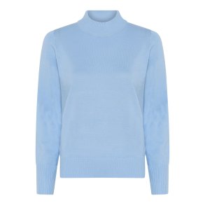 Micha strikbluse i lysebl med turtleneck, rund udskring og lange rmer – bld og let basisbluse til kvinder