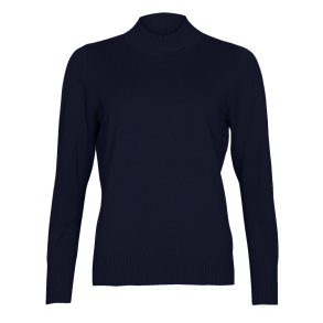 Micha strikbluse i navy med semihj turtleneck, rund udskring og lange rmer – klassisk og bld basisbluse til kvinder