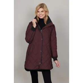 Kvinde ifrt quiltet bordeaux jakke fra Junge med lynlslukning og trykknapper