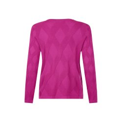 Detalje af rudeformet mnster p hindbrrd Sunday strikbluse