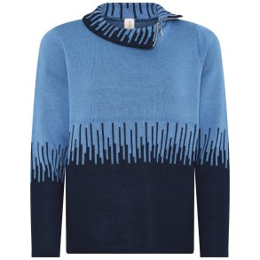 Skovhuus strik i bl nuancer med klassisk rund hals, lynls og mnster