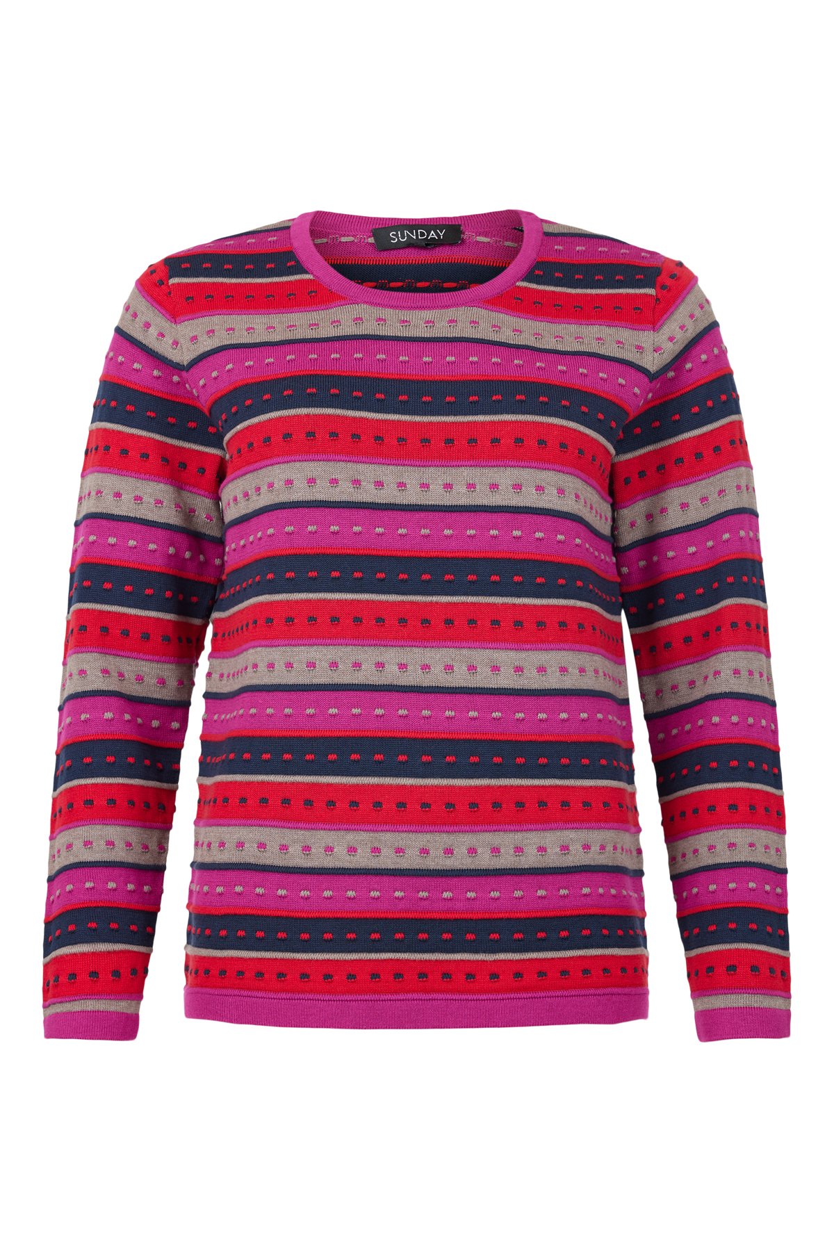 Strikbluse fra Sunday i pink og rd 