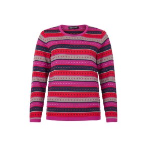 Strikbluse fra Sunday i pink og rd 