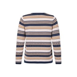 Strikbluse-fra-Sunday-i-rosa-og-navy med lange rmer og rund hals