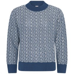 Smart strikbluse fra Skovhuus i klassisk design med rund, semi hj hals, lange rmer og brede ribkanter