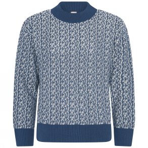 Smart strikbluse fra Skovhuus i klassisk design med rund, semi hj hals, lange rmer og brede ribkanter