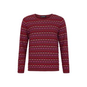 Sunday strikbluse med rund hals og lange rmer i smuk bordeux