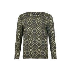 Sunday T-shirt til voksne kvinder med grnt mnster, rund hals og elastik i bunden – set forfra