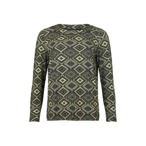 Sunday T-shirt til voksne kvinder med grnt mnster, rund hals og elastik i bunden – set forfra