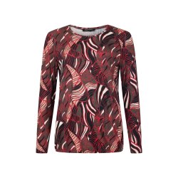 Sunday bluse til voksne kvinder i bordeaux og brunt mnster med rund hals og elastik i bunden – set forfra