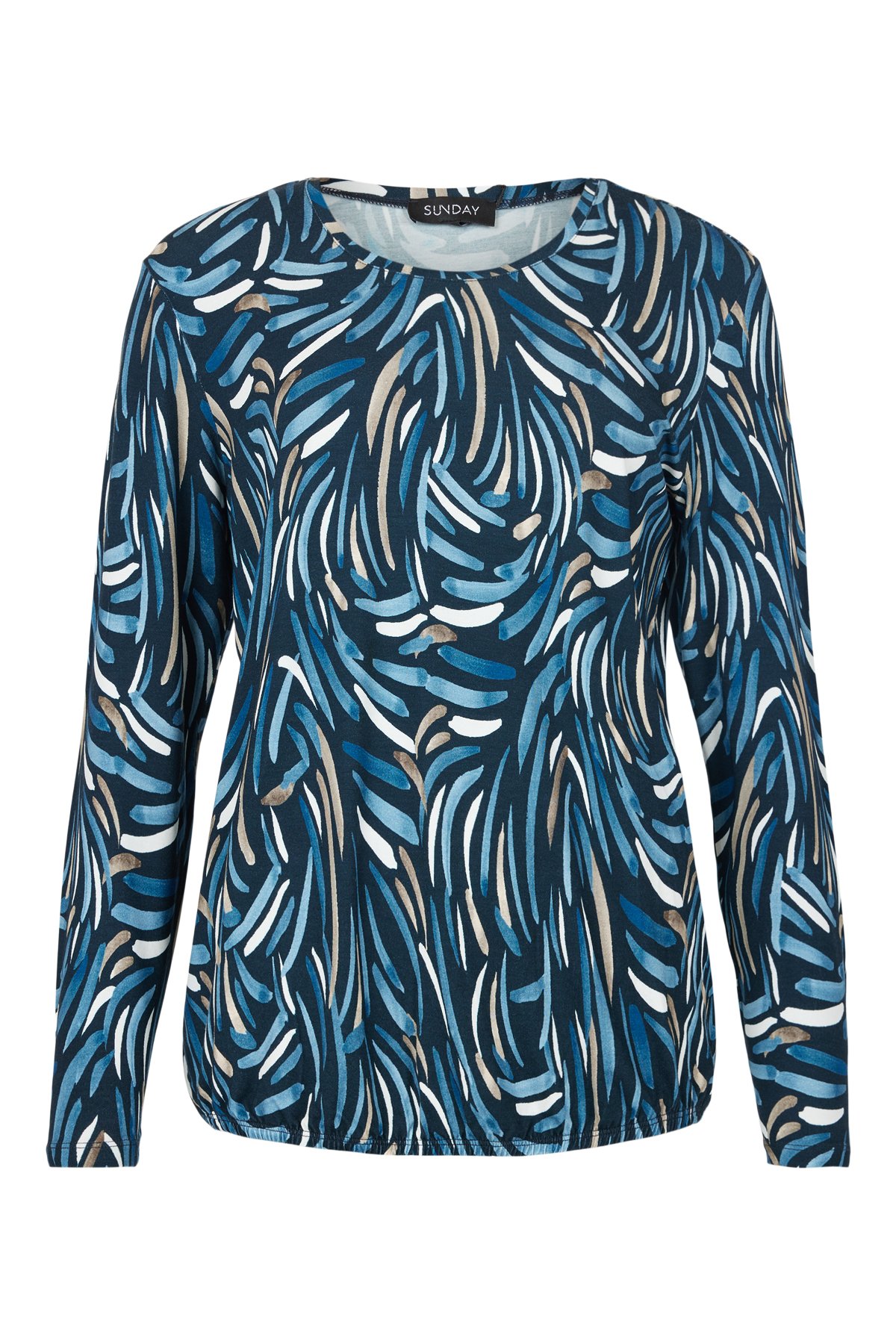 Sunday bluse til voksne kvinder i sort, beige, hvid, marine og lysbl print – set forfra