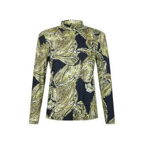 Sunday bluse til voksne kvinder i sort med grnt mnster, hj hals og lange rmer – set forfra