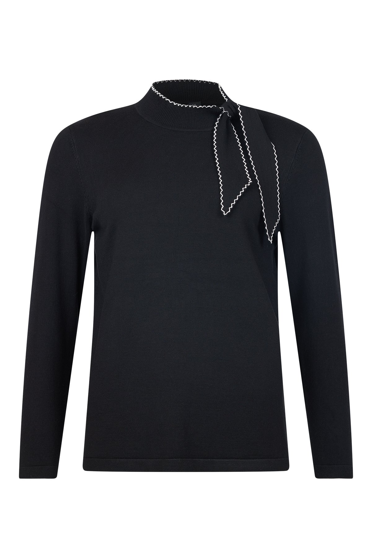 Sunday sort strikbluse til voksne kvinder med hj hals og knude – front