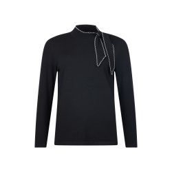 Sunday sort strikbluse til voksne kvinder med hj hals og knude – front