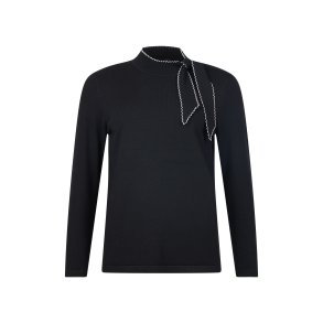 Sunday sort strikbluse til voksne kvinder med hj hals og knude – front