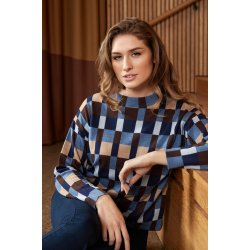 Sunday strikbluse til kvinder i bl og brune nuancer – rund hals og lange rmer