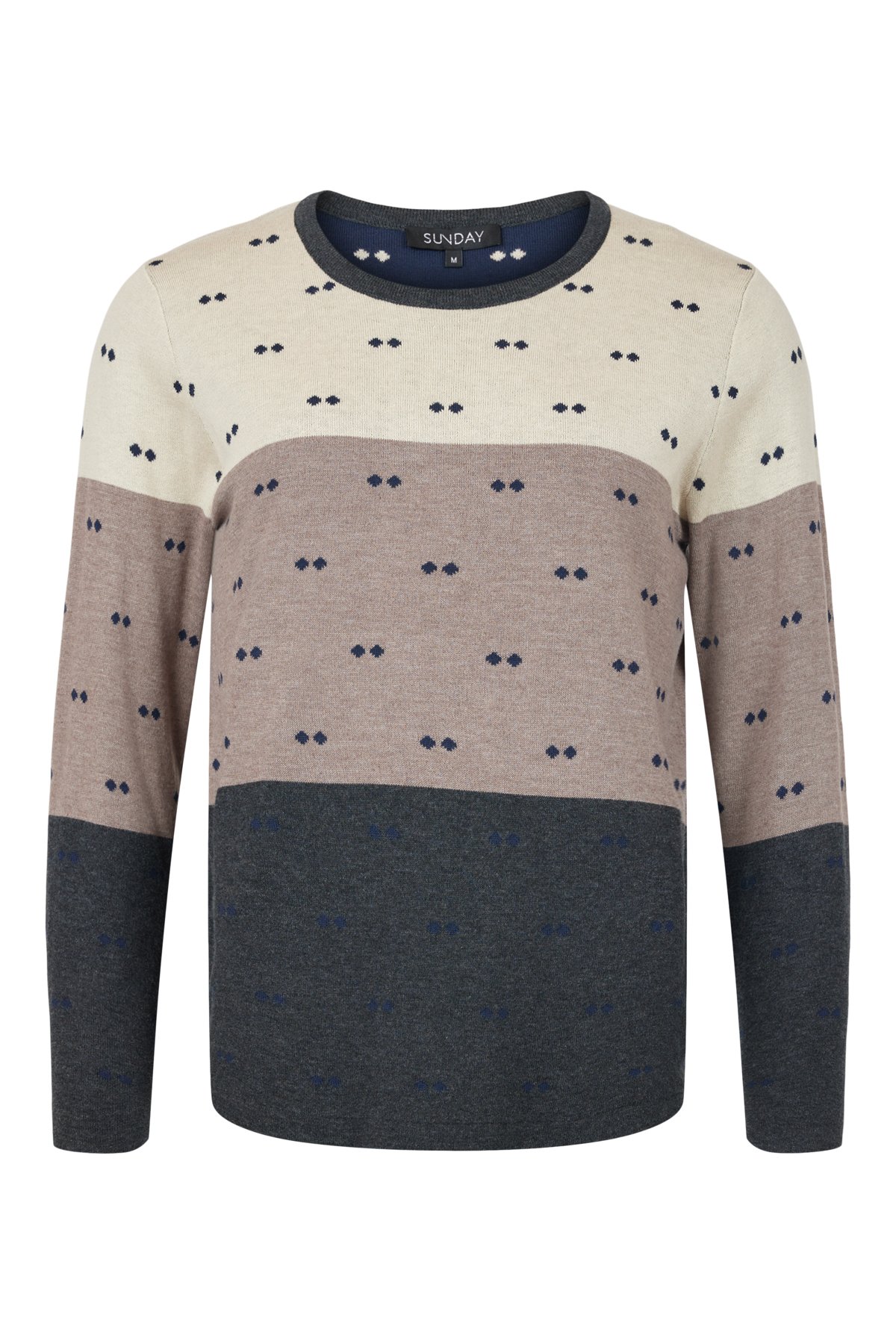 Sunday strikbluse til kvinder i creme, sand og gr – rund hals og lange rmer