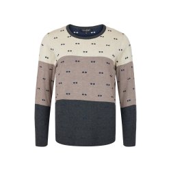 Sunday strikbluse til kvinder i creme, sand og gr – rund hals og lange rmer