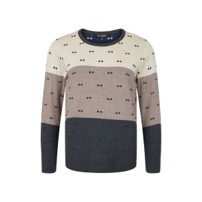 Sunday strikbluse til kvinder i creme, sand og gr – rund hals og lange rmer