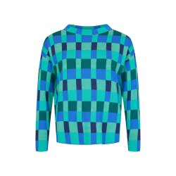 Sunday strikbluse til kvinder i grnne og bl nuancer – rund hals og lange rmer