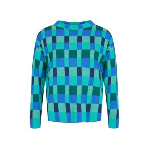 Sunday strikbluse til kvinder i grnne og bl nuancer – rund hals og lange rmer