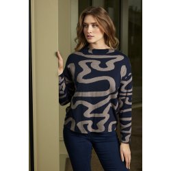 Sort Sunday strikbluse med sandfarvet mnster vist p model