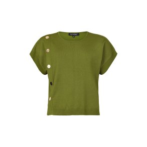 Sunday strikvest i grn med pynteknapper, rund hals og korte rmer – set forfra