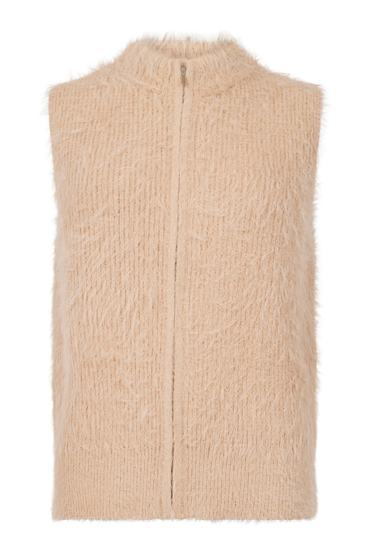 Sunday strikvest i teddy-look med hj hals og lynls – set forfra