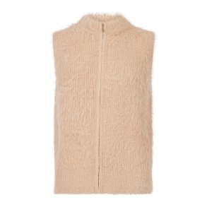Sunday strikvest i teddy-look med hj hals og lynls – set forfra