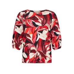 Sunday T-shirt til voksne kvinder med bladprint i rde og bordeaux nuancer – front