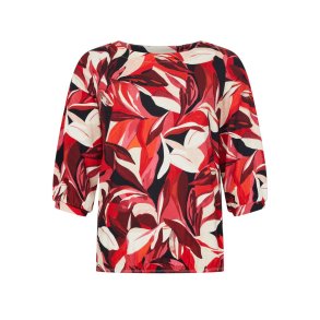 Sunday T-shirt til voksne kvinder med bladprint i rde og bordeaux nuancer – front