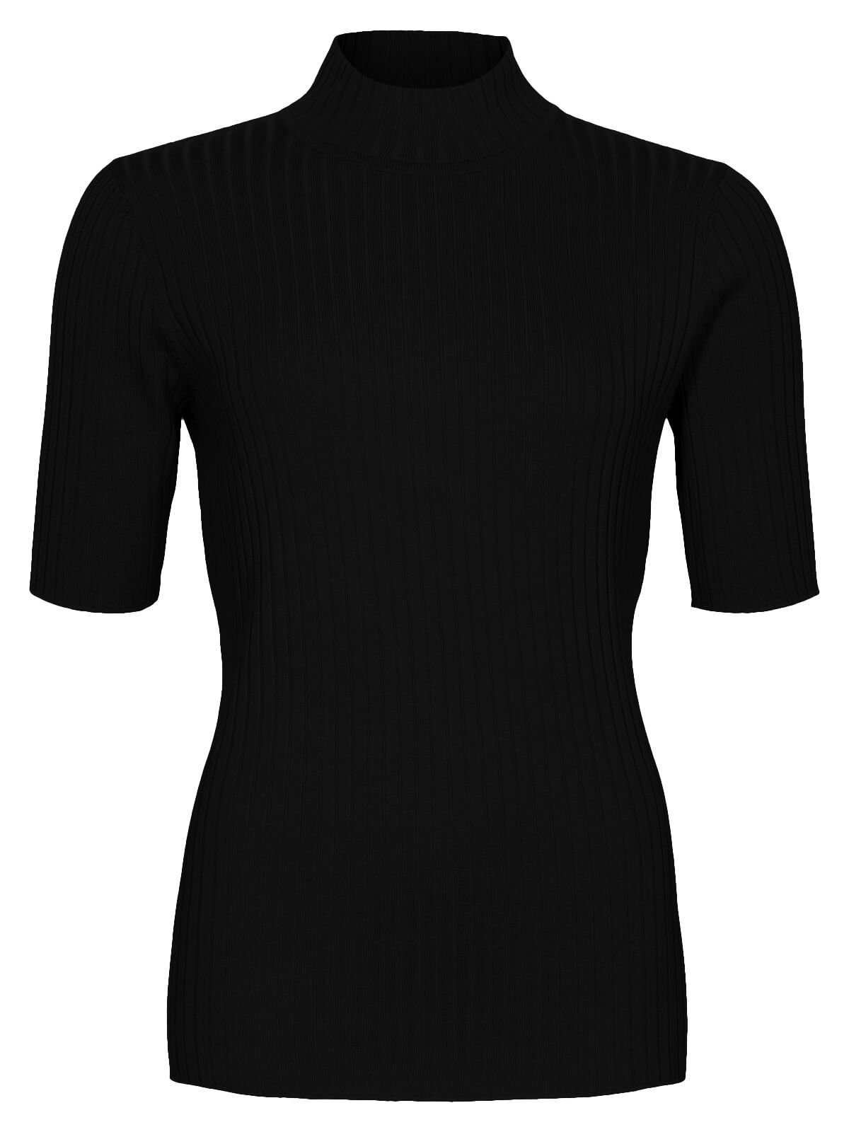 Klassisk sort ribstrikket bluse fra Micha med korte �rmer og turtleneck