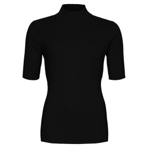 Klassisk sort ribstrikket bluse fra Micha med korte �rmer og turtleneck