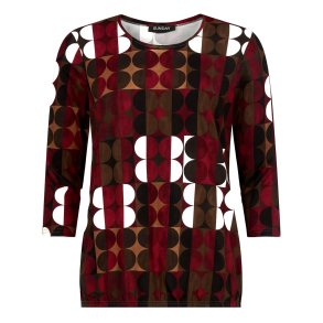 Sunday T-shirt til voksne kvinder i vinrd med mnster, rund hals og 3/4-rmer